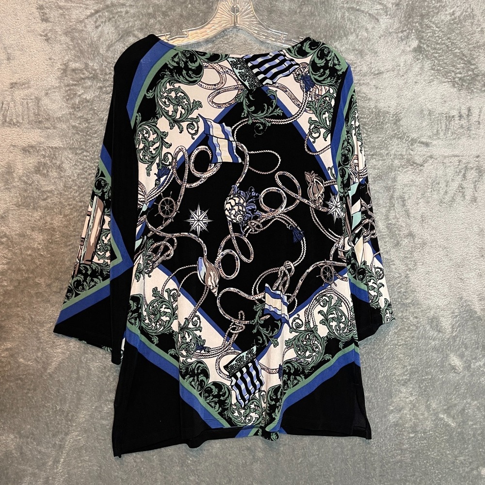 Chicos Travelers Women Size 2-12 Coastal Grandma Chic Slinky Knit Pattern Tunic - Picture 2 of 11